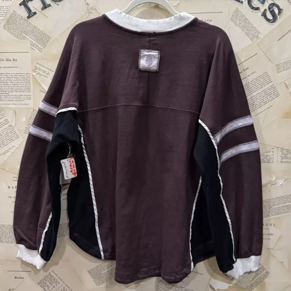 Free People Movement Rugby Ready Layer Pullover Sweatshirt Brown Motif - Picture 5 of 5
